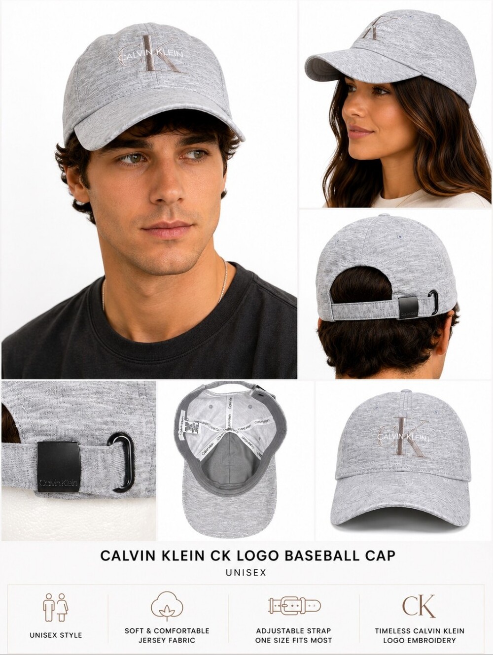 Calvin Klein CK Logo Baseball Cap Hat Gray Unisex Adjustable